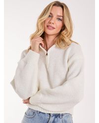 Pink Vanilla - Zip Up Collar Knit Cropped Jumper - Lyst