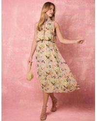 Blue Vanilla - Watercolour Printed Sleeveless Midi Dress - Lyst