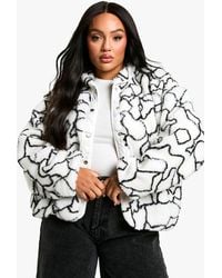Boohoo - Plus Abstract Print Boxy Oversized Teddy Jacket - Lyst