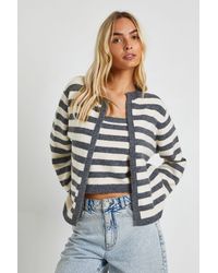 Boohoo - Super Soft Striped Knitted Boxy Fit Cardigan And Crop Top 2 Piece Set - Lyst