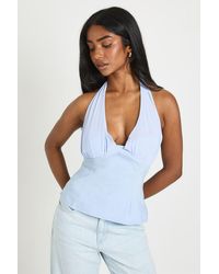 Boohoo - Mesh Halterneck Bengaline Top - Lyst