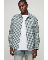 BoohooMAN - Oversized Pocket Detail Micro Check Long Sleeve Shirt - Lyst