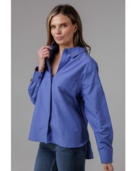 French Connection - Cotton Long Sleeve Chest Pocket Poplin Popover High-Low Hem Shirt - Lyst