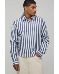 BoohooMAN - Oversized Boxy Stripe Long Sleeve Curved Hem Shirt - Lyst