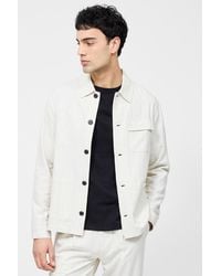 French Connection - Cotton Blend Herringbone Button Up Chore Shacket Overshirt - Lyst