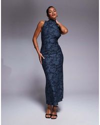 ASOS - Halter Neck With Open Back Drape Detail Devore Maxi Dress - Lyst