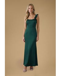 Oasis - Ruffle Square Neck Satin Bridesmaid Maxi Dress - Lyst