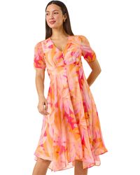 Roman - Abstract Floral Print Hanky Hem Dress - Lyst