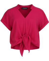 Conquista - Blouse Met Gestrikte Voorkant In Fuchsia – 100% Viscose-voile - Lyst