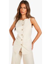 Boohoo - Textured Mock Horn Button Front Longline Waistcoat - Lyst