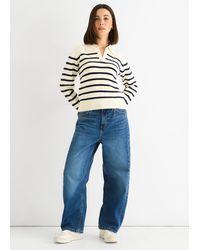 Gini London - Cremefarbener Recycle-Streifen-Pullover Mit V-Ausschnitt Und Kragen - Lyst