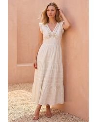 Roman - Brocade Frill V-Neck Dress - Lyst