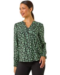 Roman - Floral Button Detail Pinktuck Top - Lyst