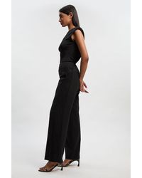 Karen Millen - Compact Stretch Lace Mix Tailored Wide Leg Trouser - Lyst