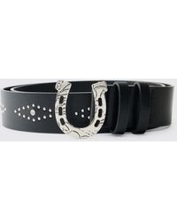 BoohooMAN - Horseshoe Buckle Studded Pu Belt - Lyst