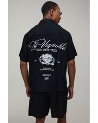BoohooMAN - Back Embroidered Linen Look Oversized Shirt & Short Set - Lyst