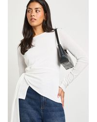 Boohoo - Double Layered Textured Mesh Drape Front Long Sleeve Top - Lyst