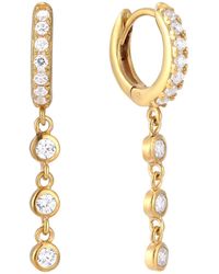 SEOL + GOLD - 18Ct Plated Cz Bezel Charm Drop Hoops - Lyst