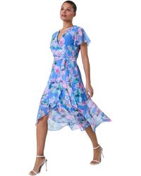Roman - Floral Frill Detail Wrap Dress - Lyst