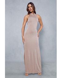MissPap - Shimmer Double Layer High Neck Backless Maxi Dress - Lyst