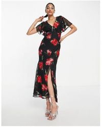 ASOS - Fluted Sleeve Maxi Dress With Cut Out Back - Lyst
