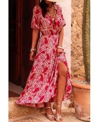 Azura Exchange - Paisley Print Side Slit Puff Sleeve High Waist Maxi Dress - Lyst