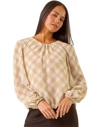 Roman - Petite Check Bubble Hem Top - Lyst