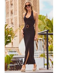 Sosandar - Halter Neck Belted Maxi Jersey Dress - Lyst