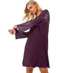 Roman - Petite Contrast Sequin Shift Stretch Dress - Lyst