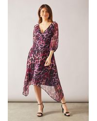 Wallis - Animal Print Wrap High-Low Midi Dress - Lyst