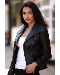 Ashwood Leather - 'Isabella' Real Wide Collar Biker Jacket - Lyst