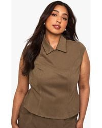 Boohoo - Plus Cotton Twill Cap Sleeve Wrap Over Top - Lyst