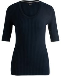 BOSS - Scoop Neck Three-Quarter Sleeve T-Shirt - Lyst