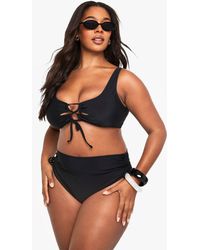Boohoo - Plus Tummy Control Ruched Side High Waist Bikini Bottom - Lyst