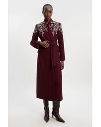 Karen Millen - Wool Crystal Embellished Notch Neck Belted Maxi Coat - Lyst