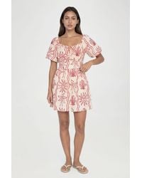 Boohoo - Tall Shell Print Linen Look Volume Sleeve Mini Dress - Lyst