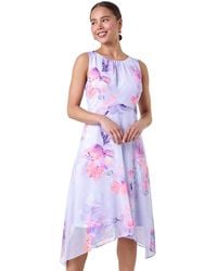 Roman Petite - Hanky Hem Floral Print Midi Dress - Lyst