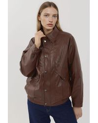 Hiccup - Oversized Faux Leather Jacket With Pockets - Lyst