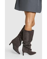 Boohoo - Slouchy Kitten Heel Knee High Boots - Lyst
