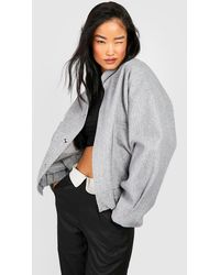 Boohoo - Wool Look Oversized Bomber Jacket - Lyst