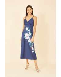 Yumi' - Satin Slip Dress With Floral Design - Lyst