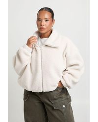 Boohoo - Plus Funnel Neck Teddy Bomber Jacket - Lyst