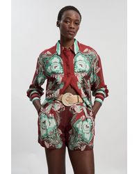 Karen Millen - Mirrored Viscose Linen Print With Raffia Belt Woven City Short - Lyst