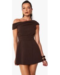 Boohoo - Linen Look Structured Off Shoulder Mini Dress - Lyst