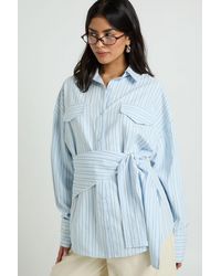 Boohoo - Oversized Woven Stripe Shirt With Waist Tie - Lyst