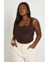 Boohoo - Plus Double Layer Slinky Square Neck Bodysuit - Lyst