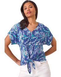 Roman - Textured Print Tie Hem Top - Lyst