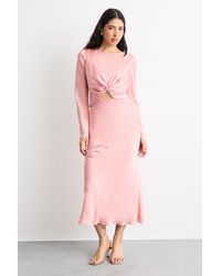 Warehouse - Twist Front Cut Out Bias Cut Midi Dress - Lyst