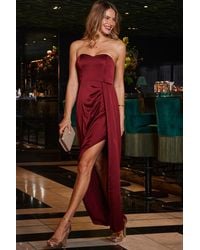 Sosandar - Burgundy Satin Sweetheart Neckline Bandeau Maxi Dress - Lyst
