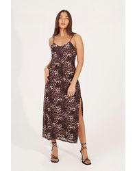 Brave Soul - Strappy Leopard Print Maxi Dress With Split - Lyst